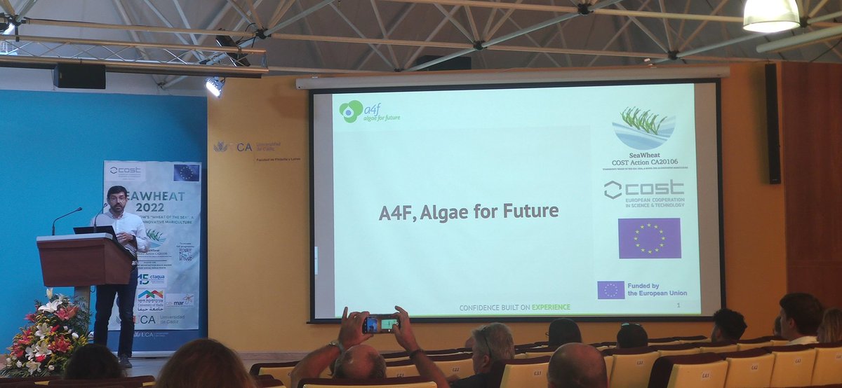 SeaWheatCOST's tweet photo. Algae for future (A4F) has been presented by Dr. Rui Pereira: this company is specialized in the process DBOT, founded in 2008. They try to help another companies to develop their industrial micro and macroalgae production
#alga #ulvacostaction #ca20106 #seawheat #seaweed #ulva https://t.co/RUGfgSOztv