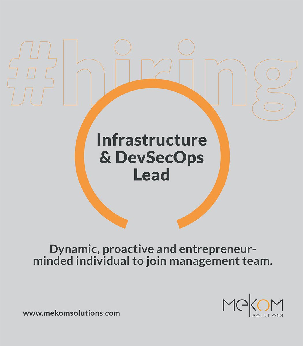 mekomsolutions's tweet photo. Join #MekomSolutions - We're looking for an Infrastructure &amp; DevSecOps Lead! - Send your CV and a short cover letter to jobs@mekomsolutions.com before Nov 30, 2022 - Apply now! - Full Job posting here: https://t.co/RejUmYWLzq

#Hiring #HIRINGNOW #DigitalHealth #OpenSource https://t.co/Eut5WReSaX