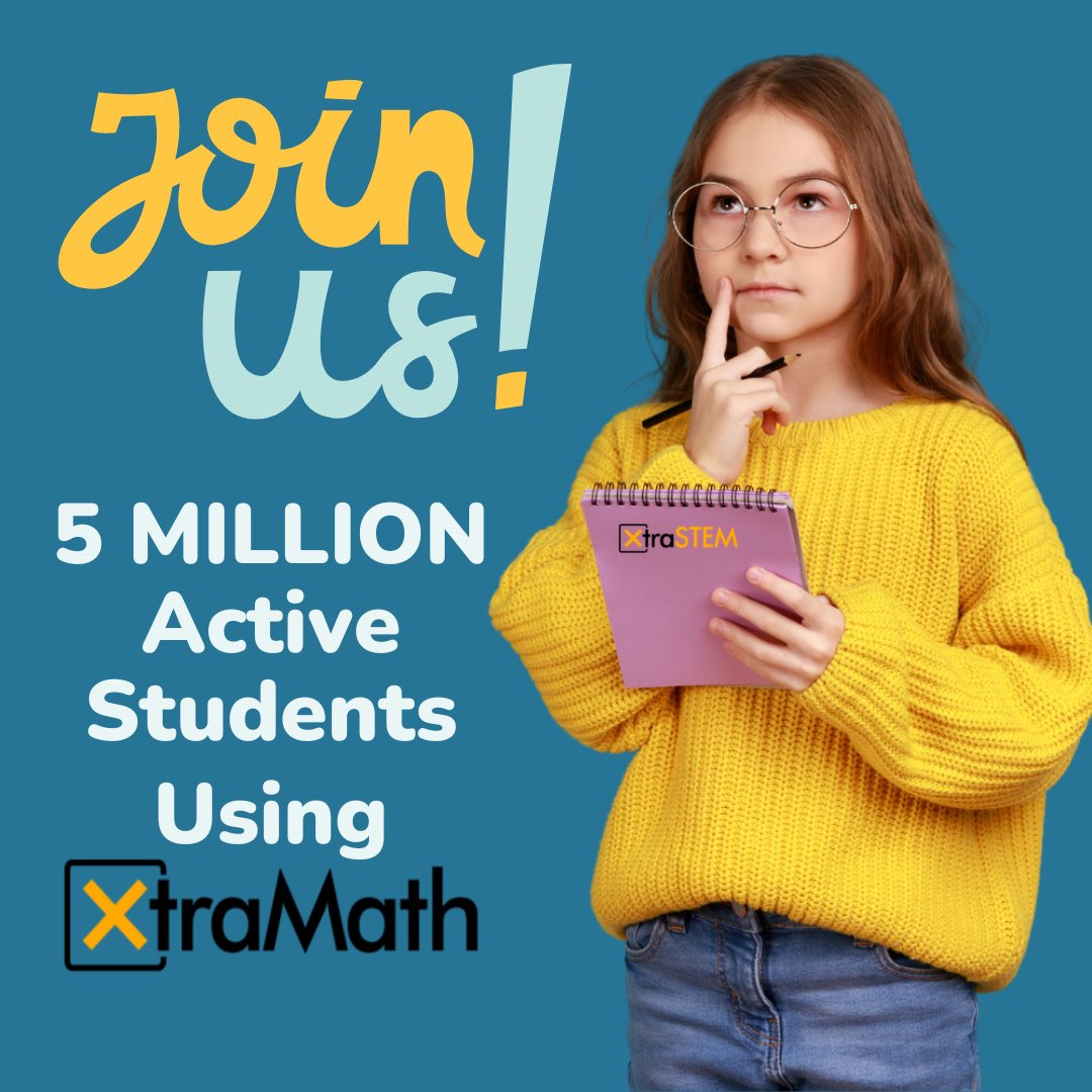 XtraMath_US's tweet photo. 👉Join us as we help millions of students learn their basic math facts 🌟XtraMath is the math program Teachers count on!
👉Click here to get started this year: https://t.co/ix1QWHzuFV
#XtraMath #XtraSTEM #Teachers #BackToSchool #Math #school #mathclass #mathteachers #students https://t.co/QAR3xlBp39