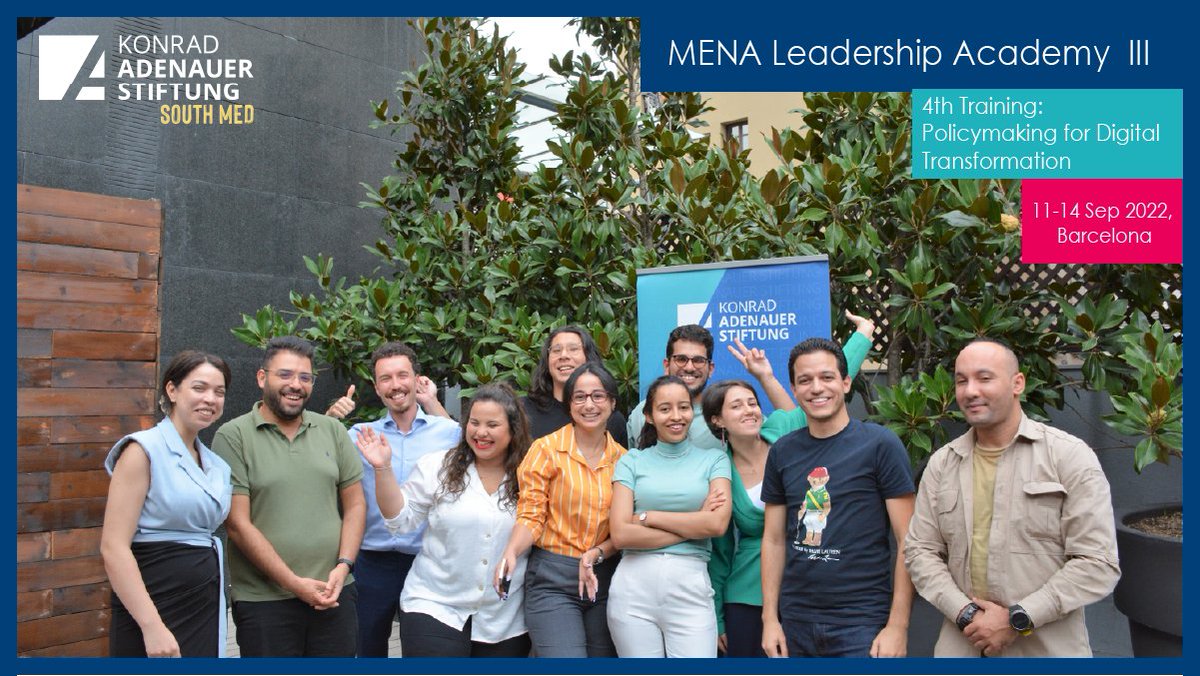 [Training Program]
We concluded the fourth training session of the MENA Leadership Academy 3 today in Barcelona 🇪🇸 with fruitful discussions on e-governance, civic tech, and policymaking during and after COVID-19.
#MENA #youth #KAS4Innovation