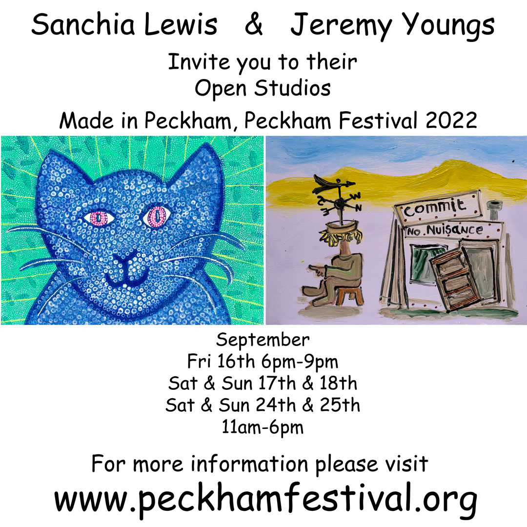 Look for the Open house sign in Cheltenham Road  Full details of the Peckham Festival and Made in Peckham Event available at :peckhamfestival.org <a href="/peckhamfestival/">Peckham Festival</a>
#peckhamfestival #made_in_peckham #jeremyyoungs #sanchialewis #openstudio #artiststudios