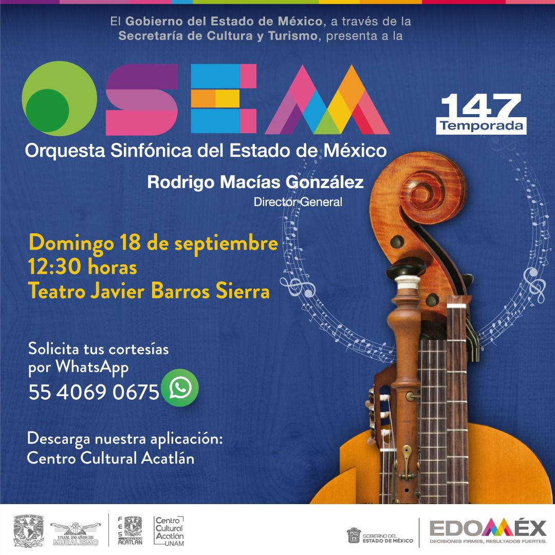 Danii_Vill's tweet photo. 🟡 El Centro Cultural Acatlán te invita a disfrutar de la "Orquesta Sinfónica del Estado de México" este 18 de Septiembre. 🎺🎸🪕🎷🎻🎶
#AcatlánMeEncanta #LaCulturaNoSeDetiene #CulturaUNAM #AcáNosVemos #AcatlánMeEncanta #comparteYparticipa #ACÁestamos #SiguenosyComparte #UNAM https://t.co/qw1qRgZG60