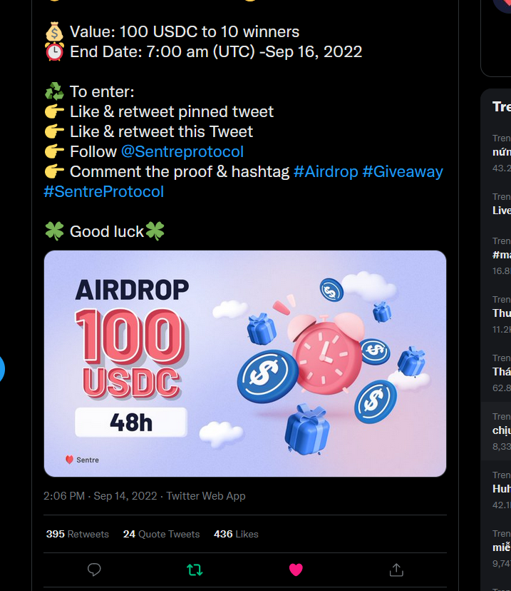nhamvietthi's tweet photo. @SentreProtocol #Airdrop #Giveaway #SentreProtocol https://t.co/rNKO0ERPTj