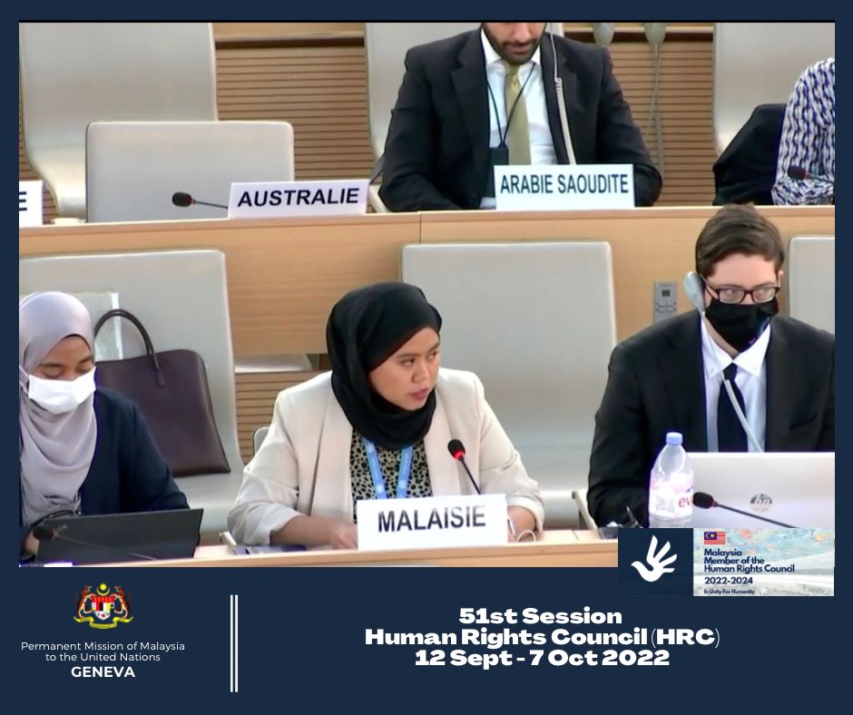 At the ID with SR on Water &amp; Sanitation, #Malaysia 🇲🇾 recognises that access to safe drinking water &amp; sanitation as a human right that is essential &amp; is committed to continually improving the quality &amp; efficiency of water services through various programmes. 

#HRC51