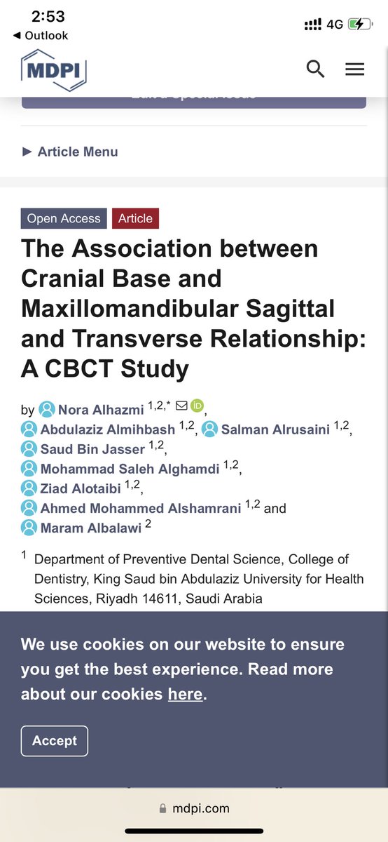 تم بحمد الله نشر بحثنا في احد المجلات العلمية . البحث تم بإستخدام الاشعة ثلاثية الابعاد لدراسة العلاقة بين قاعدة الجمجمة ومختلف العلاقات الفَكية .كل الشكر للزملاء المشاركين على جهودهم ،واخص بالشكر د.نورة الحازمي على جهودها ودعمها المتواصل.