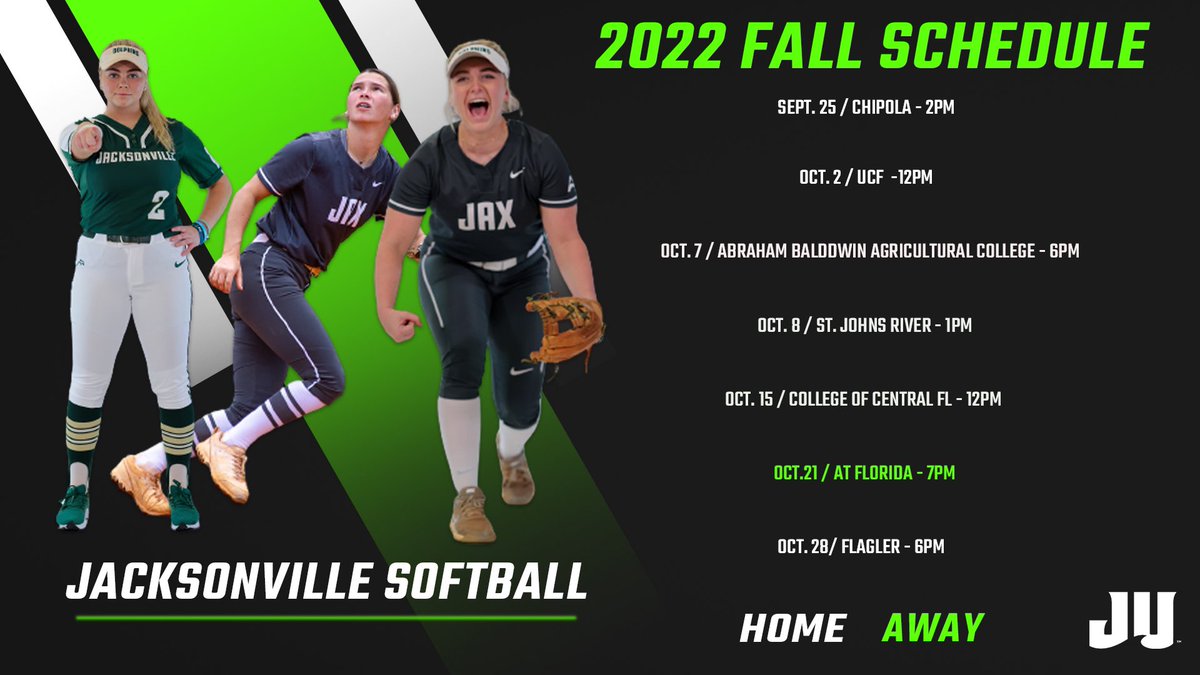 JAX_Softball's tweet photo. Fall Schedule is out!  6 chances to catch the 🐬‘s here at home! #octobersoftball #WeAreONE https://t.co/yjH1MREQ30