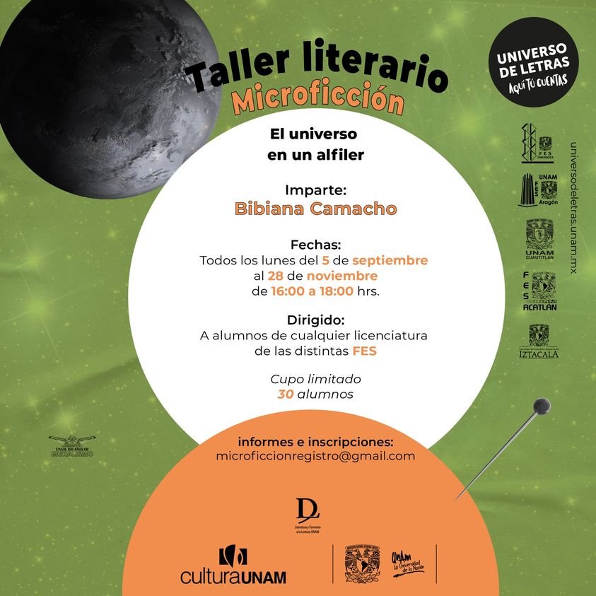 Danii_Vill's tweet photo. 🟡Taller de Microficción con la escritora Bibiana Camacho.
#Inscríbete 
Registro https://t.co/s0vyEMEkqy

#AcatlánMeEncanta #LaCulturaNoSeDetiene #CulturaUNAM #AcáNosVemos #AcatlánMeEncanta #comparteYparticipa #ACÁestamos #SiguenosyComparte #ConoceyComparte #UNAM https://t.co/WJLaVwn4R8