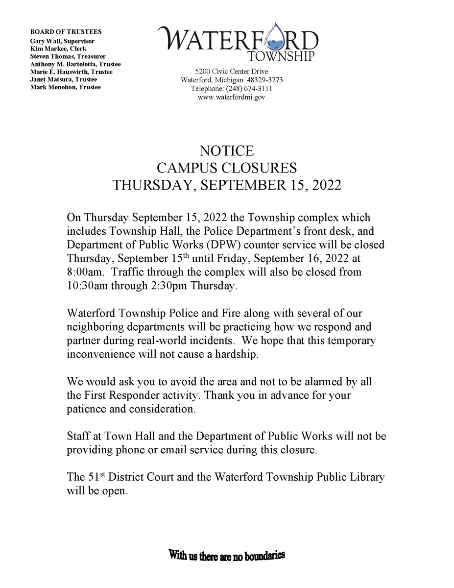 Campus closures Thursday, September 15th
