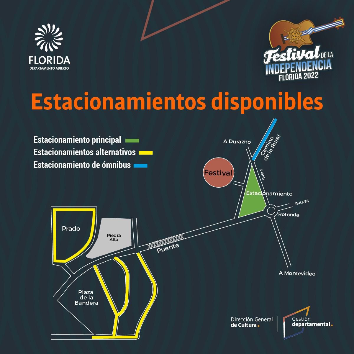 📌Conocé los espacios disponibles para dejar tu vehículo los días viernes 16, sábado 17 y domingo 18 de setiembre. 🚙 

#FestivaldelaIndependencia #Florida2022