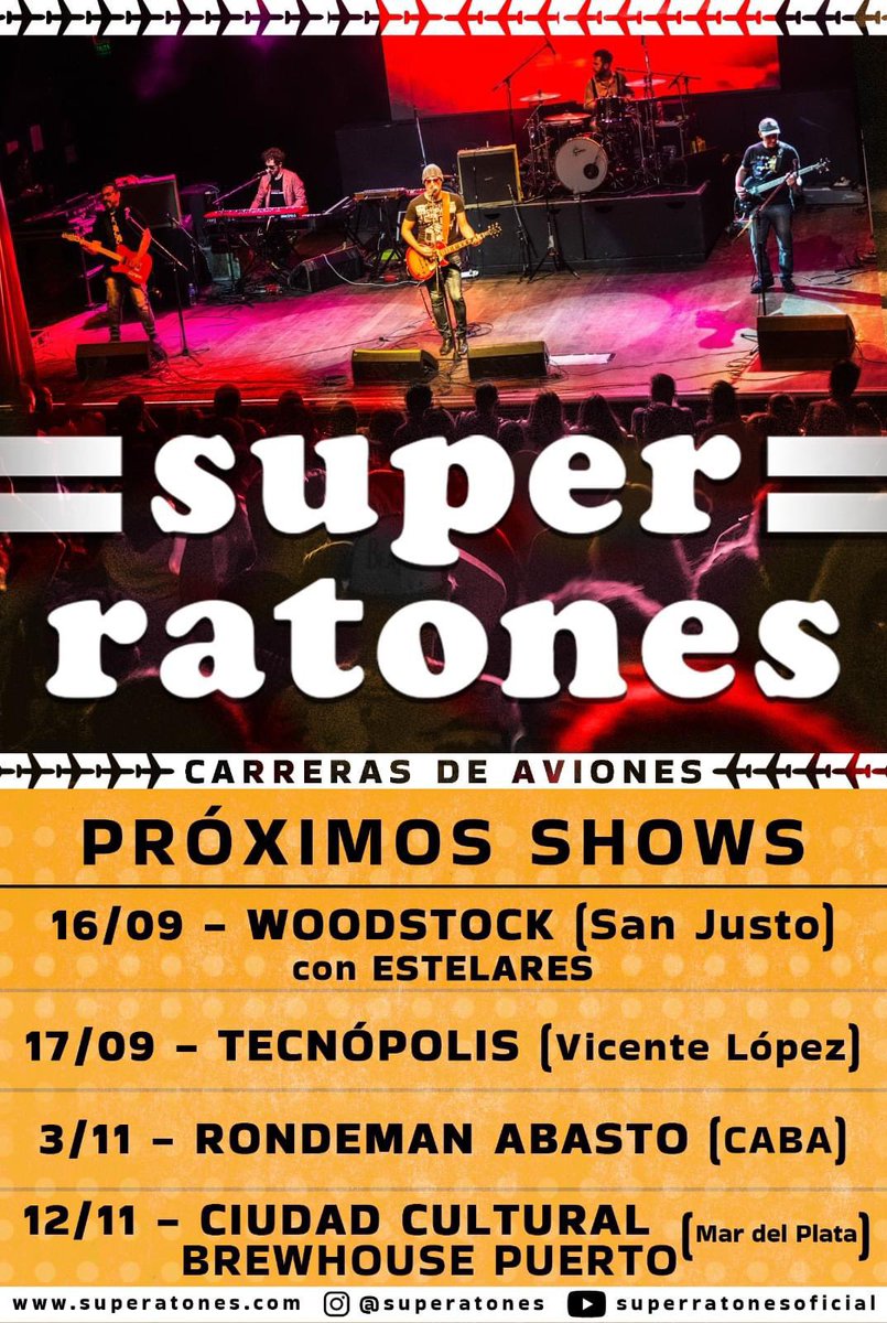 superatones's tweet photo. FIN DE SEMANA DE SHOWS
#CarrerasDeAviones
✈️ Vie 16/9 @teatrowoodstock en San Justo junto a @estelares 21hs
✈️ Sab 17/9 @TecnopolisArg en el #PatioFederal 16hs
NOVIEMBRE
✈️3/11 @RondemanAbasto
✈️12/11 @BrewHouseMDP https://t.co/uIf4YpiKL0