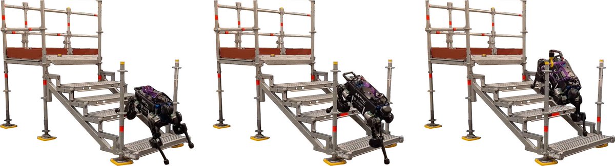 CarlosMastalli's tweet photo. Our approach enables the ANYmal robot to climb up damaged staircases, which represents a significant challenge to deploy our robots into the wild. https://t.co/zARYksi3cx