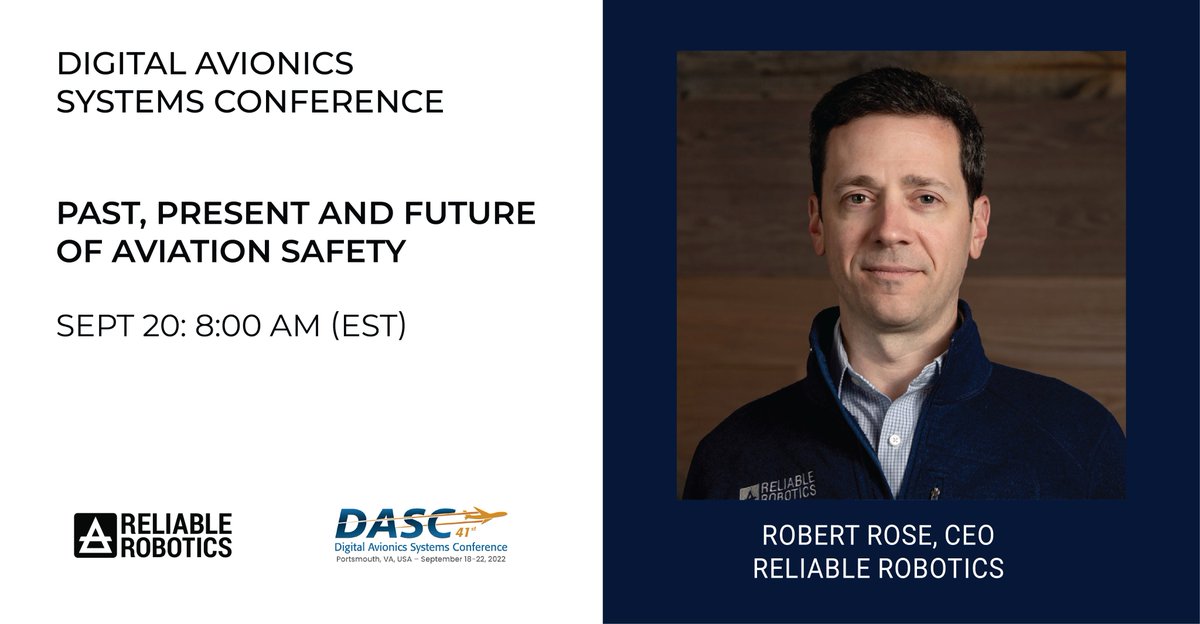 reliable_robot's tweet photo. In his keynote address, our CEO @moof2k will highlight how the aviation industry continues to build on technology that has enabled safety improvements over the years.

Register here: https://t.co/DUHPluXUhR

#DASC2022 #AviationSafety #AutonomousVehicles #RemotePiloting https://t.co/Ft6Oul7Ru7