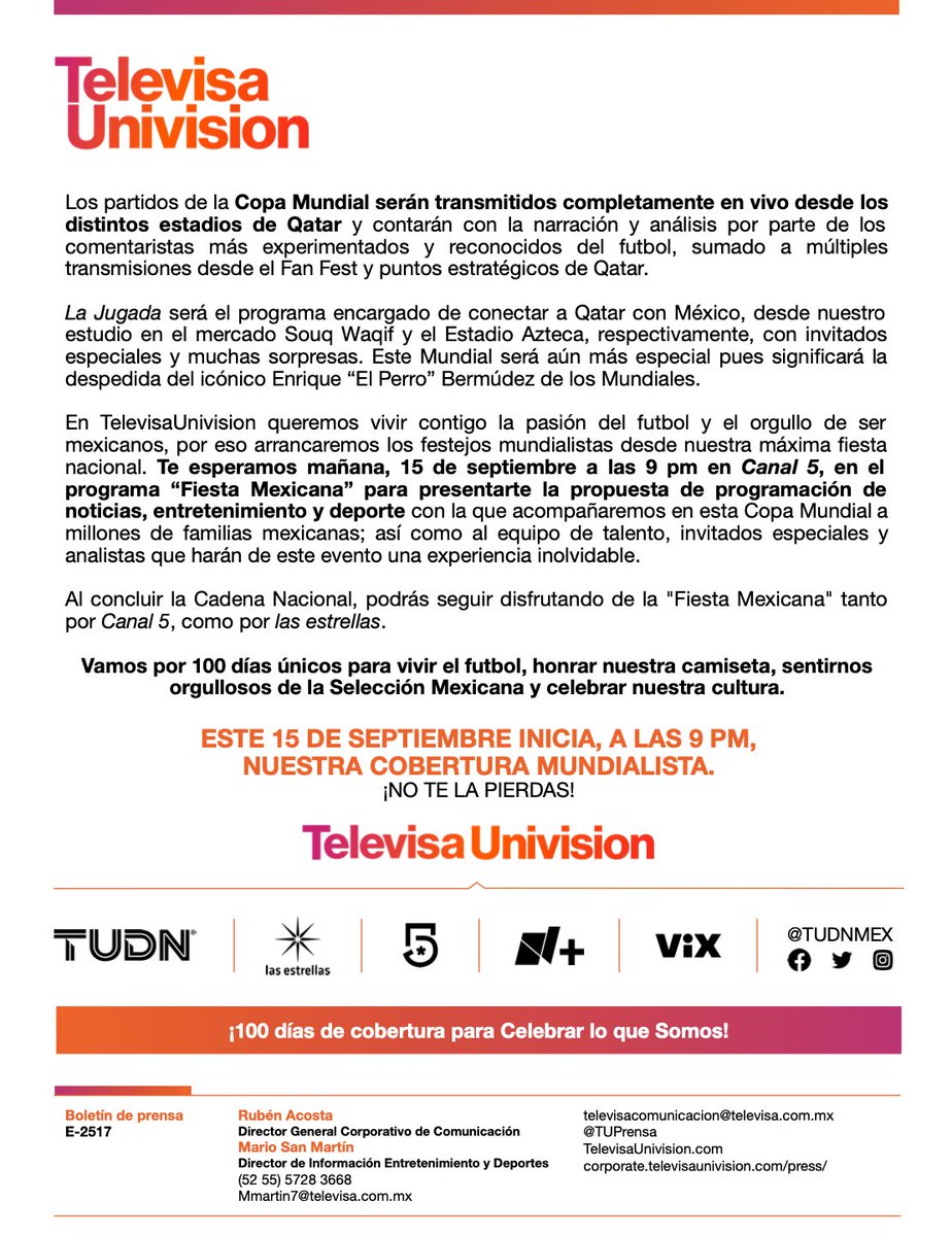 TelevisaUnivision tendrá la mejor cobertura desde #Qatar2022 ⚽️🏆
