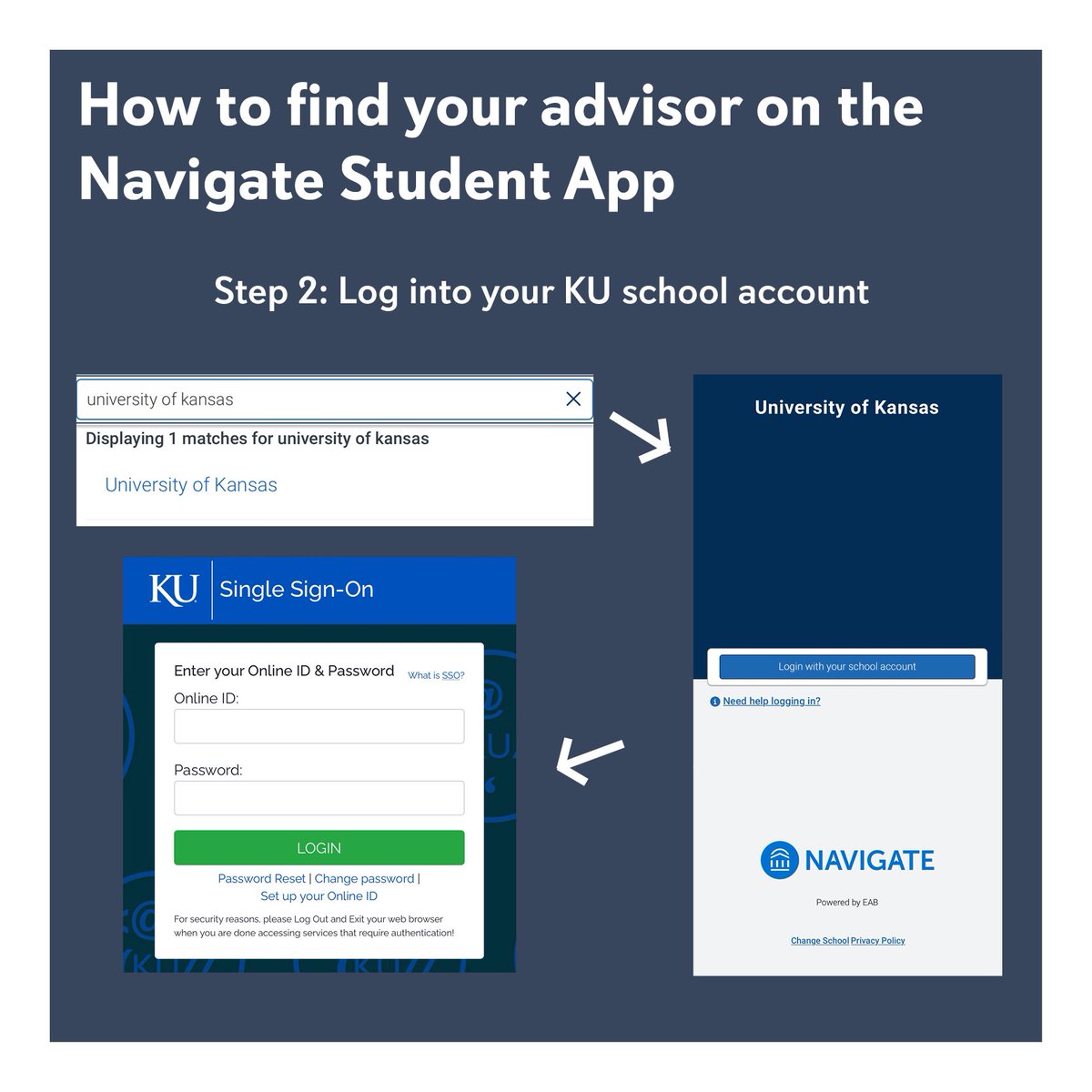 KUJAdvising's tweet photo. Eddie Muñoz, Jay Haverty and Dan McCarthy are the advisors for the J-School. Some students may have been recently reassigned to a new advisor. 

To check if your advisor has changed, follow this step-by-step tutorial! https://t.co/nzCD4iFqcn