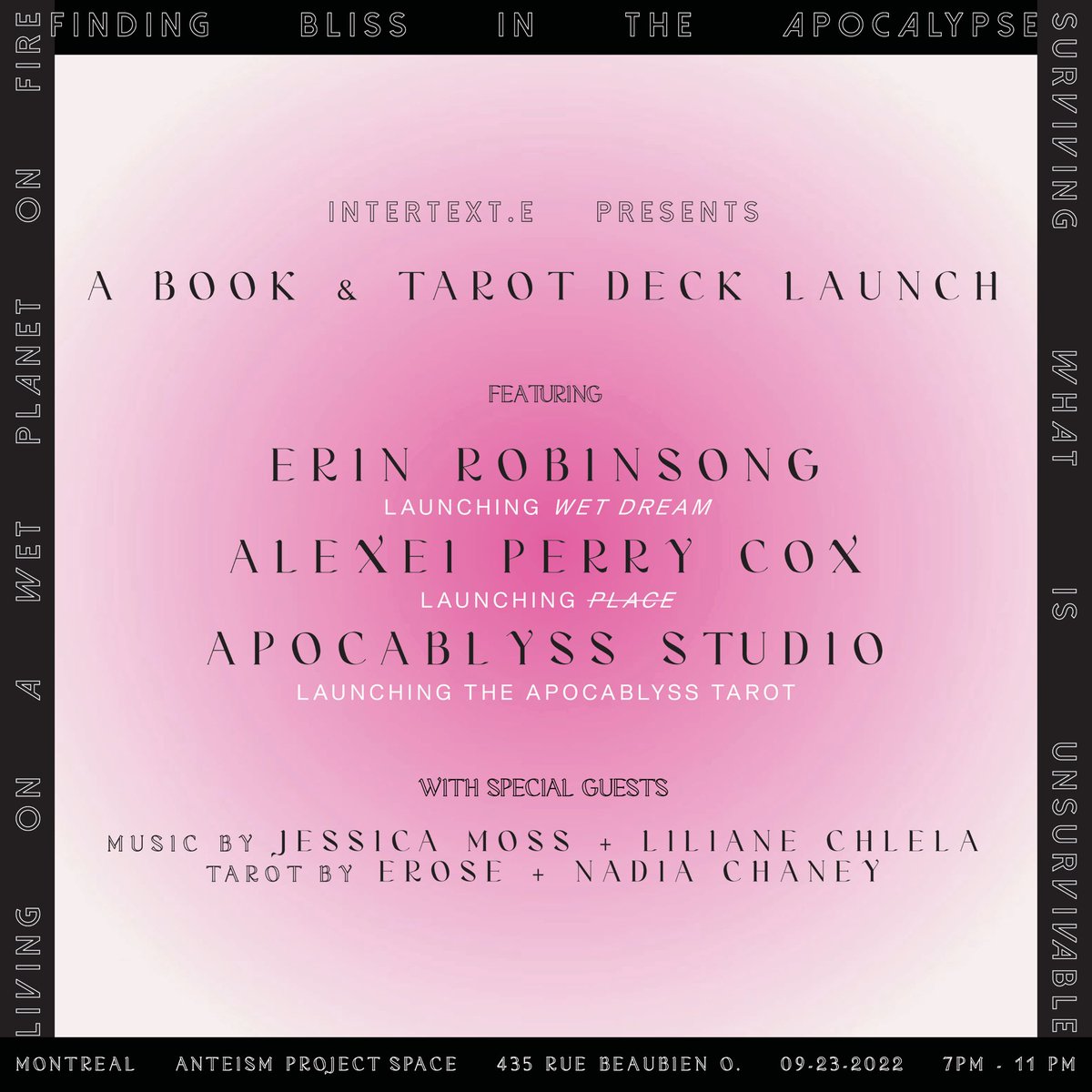 Join us next weekend in #montreal for our first event! We will be launching our studio and the major arcana of our Apocablyss tarot deck. Come and immerse yourself in trippy video games, tarot readings, sublime poetry, music &amp; more!
fb.me/e/6Tbt4t9m4