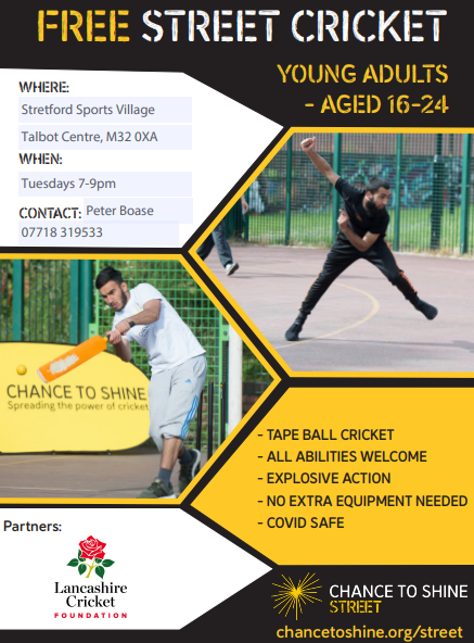 LancsCricketFDN's tweet photo. There is a new Chance to Shine Street cricket session in Old Trafford starting on the 4th of October!

The sessions are for FREE and are for participants aged between 16 and 24. https://t.co/OqER0DD43l