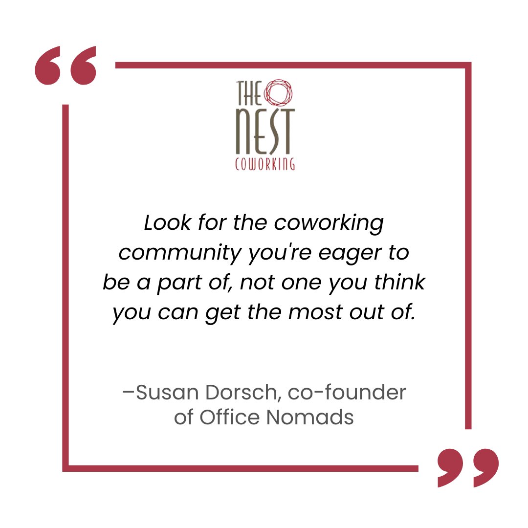 workthenest's tweet photo. "Look for the coworking community you're eager to be a part of, not one you think you can get the most out of."

–Susan Dorsch, co-founder of Office Nomads

Where great ideas are hatched. 🐣 Click the Link in Bio

#TheNestCoworking #coworking #coworkinglife #coworkingcommunit ... https://t.co/v8lKOKCcO5