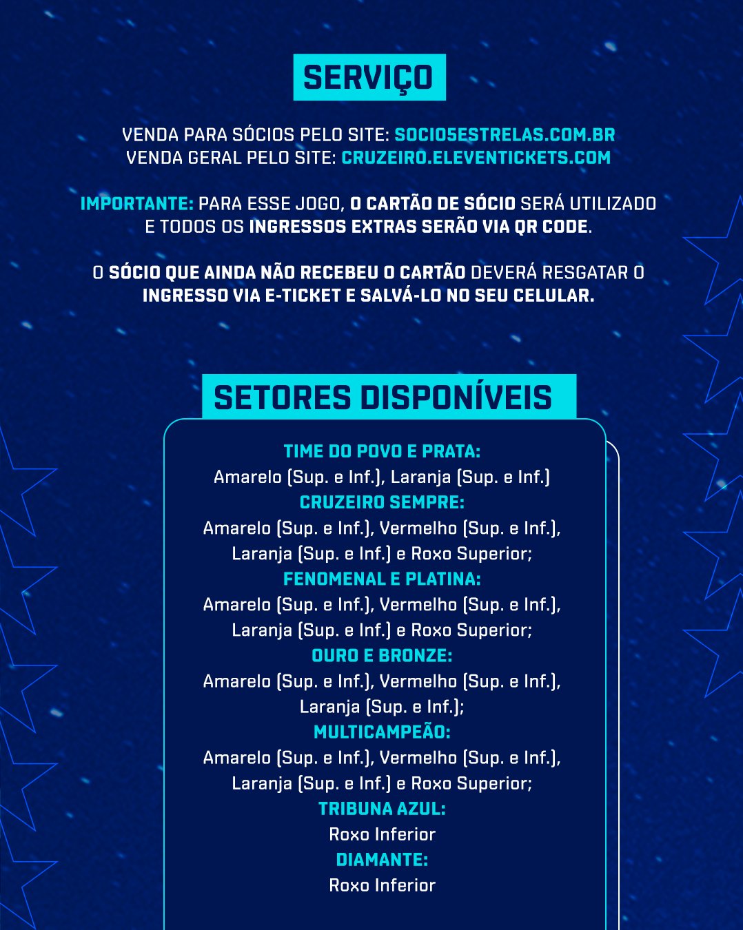 Cruzeiro Esporte Clube - Atenção, Sócios 5 Estrelas! Começa agora a  primeira prioridade da venda de ingressos para a nossa próxima batalha no  Brasileirão. A partida entre #Cruzeiro x Vasco acontece domingo