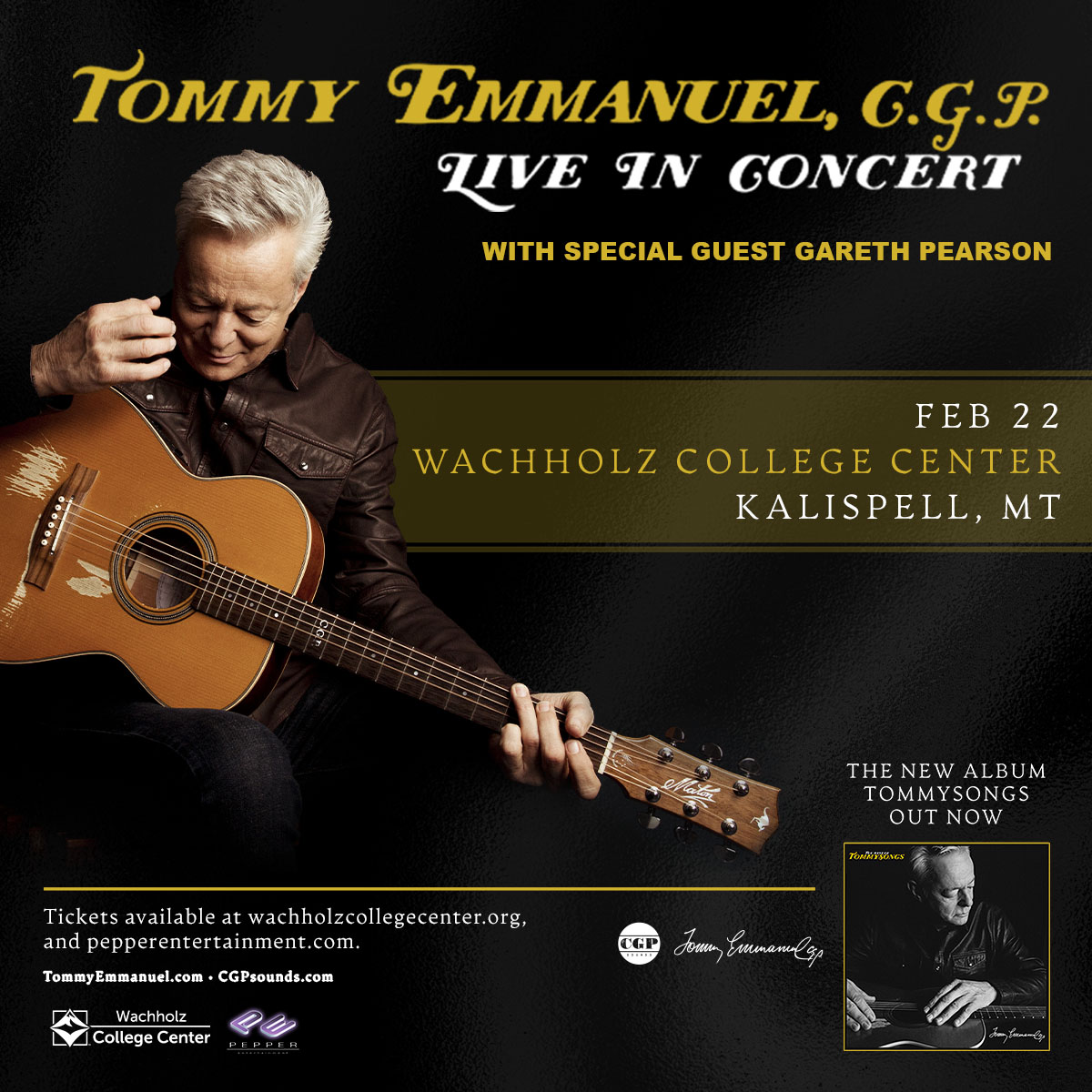 WachholzCenter's tweet photo. PRESALE OFFER: Get your tickets TODAY for Tommy Emmanuel, CGP live at the Wachholz College Center on Wednesday, February 22nd. To purchase tickets visit https://t.co/xZhw2ASHv0 and use code TOMMY23. https://t.co/zslCKB9j4T