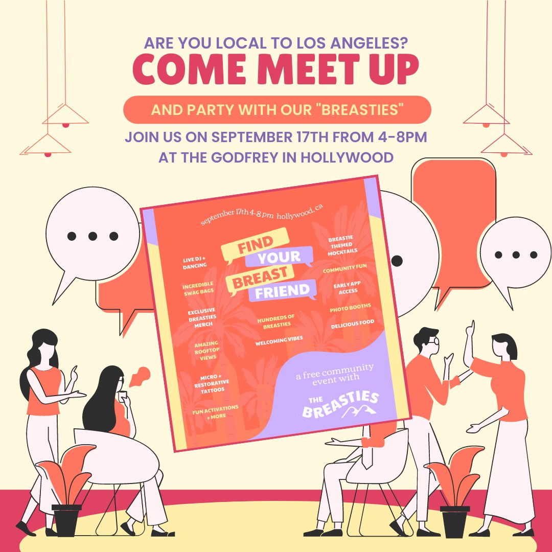MagHouse_TCRF's tweet photo. Are you local to LA? Come meet up with #TeamLOVE at this event to celebrate our friends @The_Breasties and their app launch! Head to their website and RSVP today: https://t.co/pcw7hb4Yk9

#LOVEyourBreasties #BreastFriends #dslf #LosAngelesMeetup #LOVE https://t.co/7K6xDnh0sC