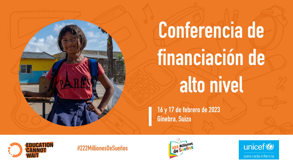 .@EduCannotWait y socios promueven la Campaña #222MillionesDeSueños✨que busca que los sectores público y privado movilicen +recursos para ampliar inversiones de #educación. Viene la Conferencia de Financiamiento de Alto Nivel en 2023 #HLFC2023.

Más👉bit.ly/222Mdreams