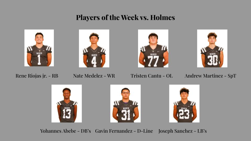 Your Warrior Nation Players of the Week vs. Holmes! Great Job Gentlemen! <a href="/LittrellJosh/">Josh Littrell</a> <a href="/NISDWarren/">NISDWarren</a>