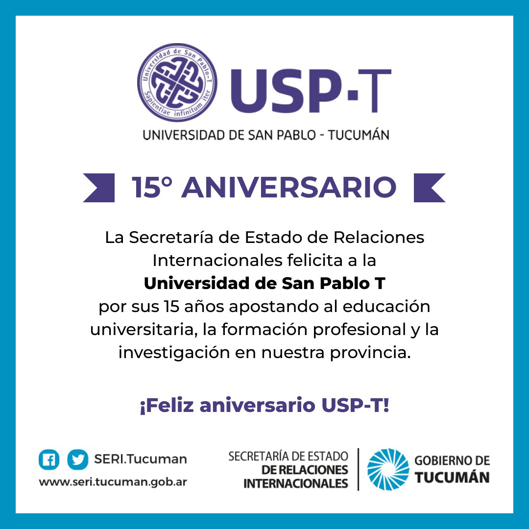 Saludamos a la <a href="/usptuc/">Univ San Pablo-T</a>  en su 15º Aniversario 👨‍🎓👩‍🎓