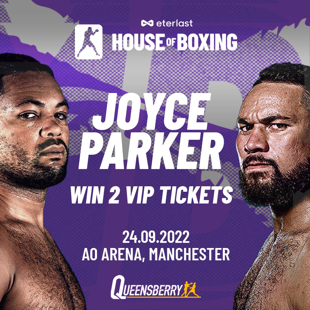 🥊 We are giving away x2 VIP tickets to Joyce vs Parker 'Nowhere to Run' in collaboration with @Frankwarren_tv

🏟️ AO Arena | 24.09.2022

To enter:  
1⃣ Follow <a href="/eterlast/">eterlast</a> + <a href="/eterlastboxing/">House of Boxing</a> 
2⃣ RT + tag 2 friends
3⃣ Sign up on get.houseofboxing.com/?utm_source=tw… 

#JoyceParker #NFTgiveaway