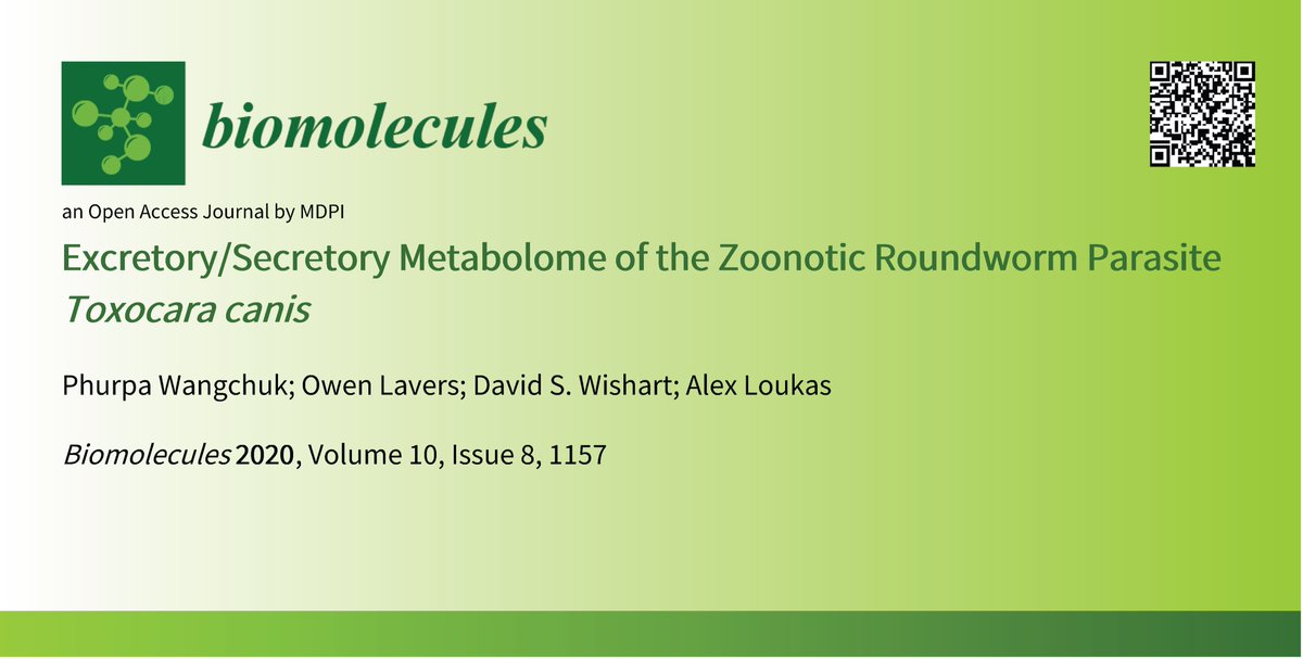 WishartNode's tweet photo. Ever wonder if your pet, or you, might have #parasites? Global toxocariasis incidence is raising alarm bells. Our @Biomol_MDPI study of the #Tcanis #metabolome sheds some light on this infection. Our tools & DBs (like #MetaboAnalyst, #HMDB) were used. See https://t.co/rLlz9FGGyU https://t.co/FRfso6KsZd