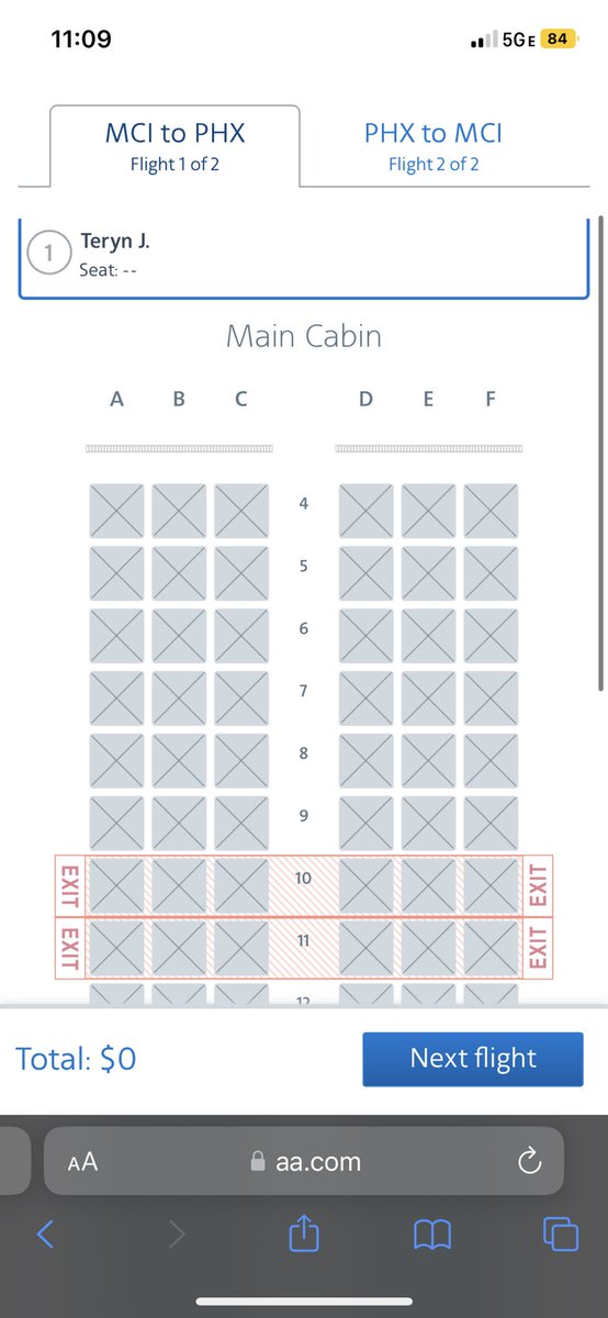 Teryn1D's tweet photo. @AmericanAir Hey! I’m trying to book a flight with you all and the seat map is showing all grey and not available - but I know you have seats as I viewed them yesterday and the trip is two months away! Is there any way you can help? Thank you! https://t.co/zZFVLkOJMV