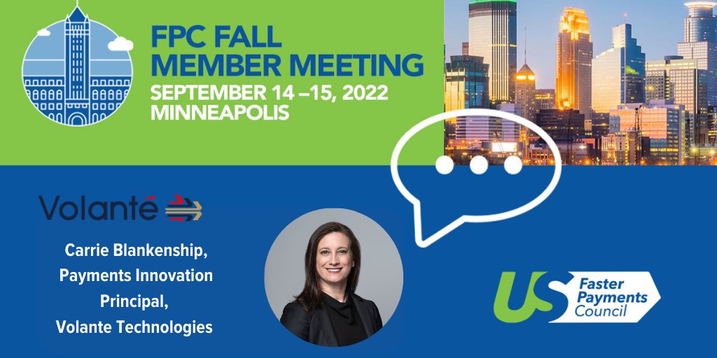volantetech's tweet image. We are looking forward to connecting with fellow industry peers at the FPC Fall Member Meeting! Join Volante&apos;s Carrie Blankenship Thursday afternoon at 2:15 CT for the Faster Payments Operational Implementation Panel!
#FPC2022 #FasterPayments #FutureOfPayments