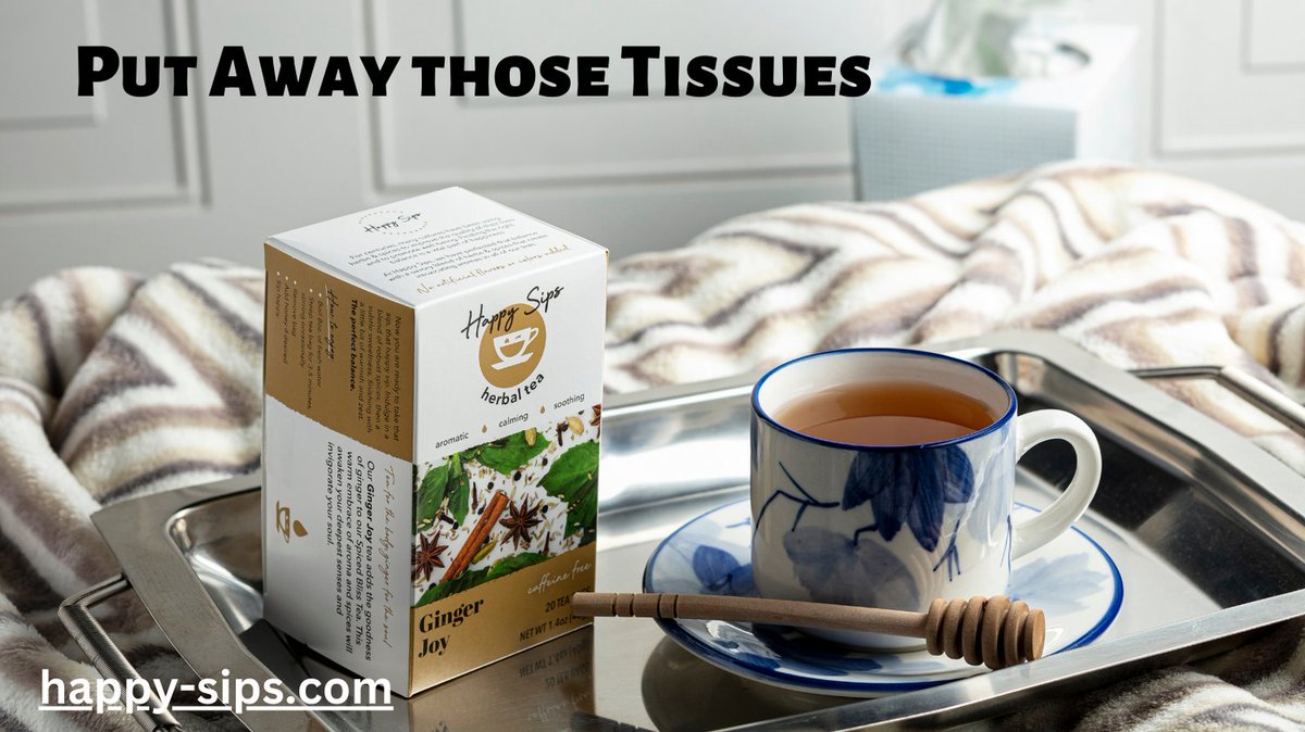 HappySipsTea's tweet photo. Get ready for cold &amp; flu season. 
Our Ginger Joy blend amps up our original tea with the goodness of ginger. The power of ginger rejuvenates the body &amp; helps you feel your best. 

Save your tissues &amp; Sip Happy!

https://t.co/7AjHIUj2v3
#herbalteas #gingertea #teablends #flu https://t.co/gJ6ewLMTja