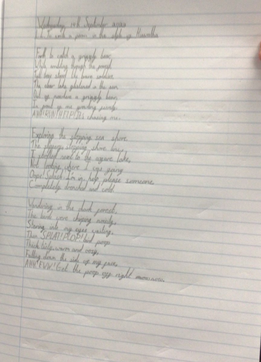 BirchwoodCE's tweet photo. Year 5 have worked incredibly hard on their poetry today! They have written some marvellous pieces in based upon the style of ‘The Song of the Hiawatha’. The trickiest part was ensuring each line contained only 8 syllables. Absolutely amazing. Well done 👏 @TheLCUK #bcepsy5 https://t.co/rinFowCj8J
