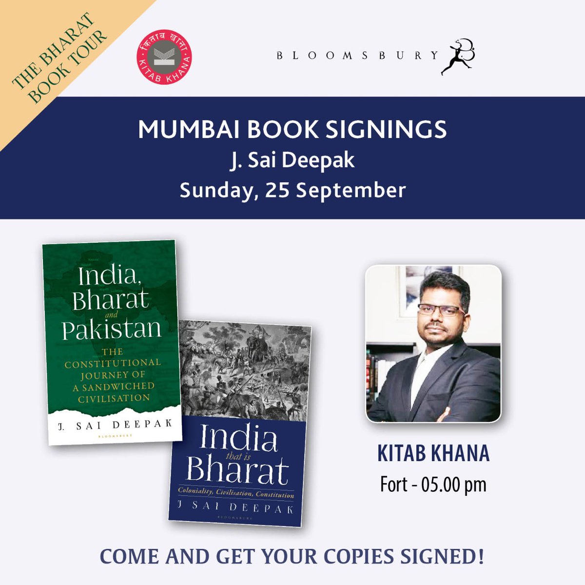 Drop by and get your copy @jsaideepak's latest release personalised by the author at Kitab Khana on Sunday, 25 September at 5p.m. #authormeetandgreet #dropby