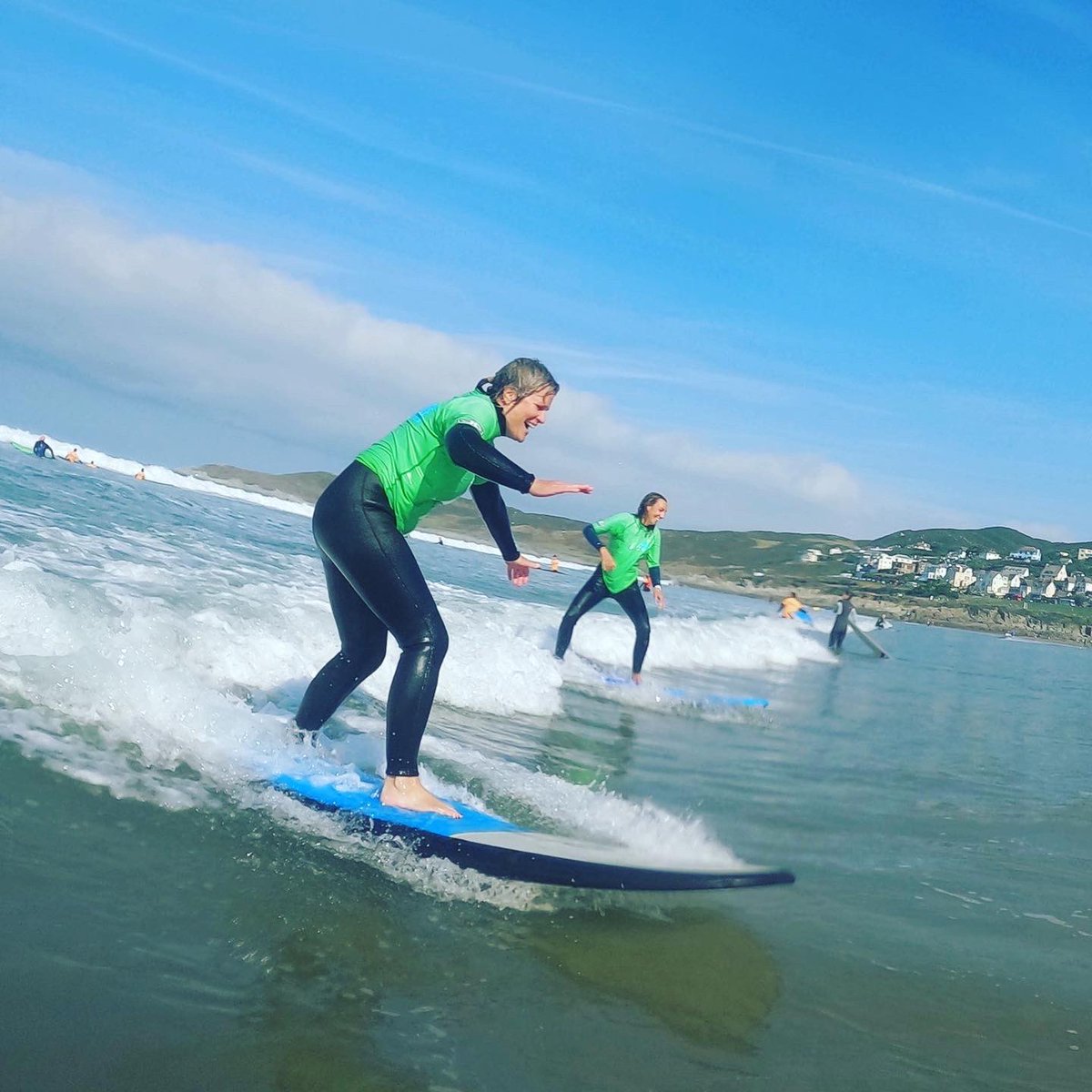 WoolacombeSurf's tweet photo. Really lovely conditions and progression from todays #waveyladies surf session in the ☀️🌊 #surfschool #ladieswhosurf #woolacombe #sun #fun #beachlife #surfing #surfers #progression #woolacombebay #perfectsurf #northdevon #goodtimes https://t.co/mKEDgJkxeh