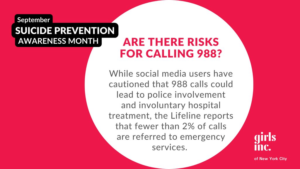 girlsincnyc's tweet photo. In July, the @988Lifeline was launched to make access to mental health resources easier. Trained counselors speak with callers to identify solutions and de-escalate mental health crises. Read this @NPR article to learn more about 988. https://t.co/d756Nmwtru https://t.co/FEVxIpXCQv
