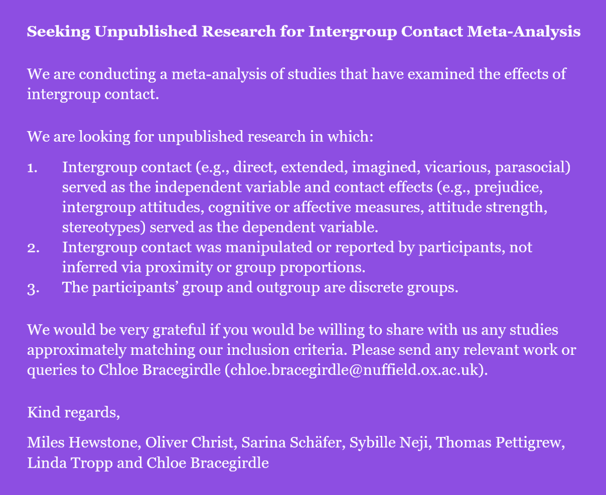Please get in touch if you have any unpublished research for our meta-analysis on intergroup contact!