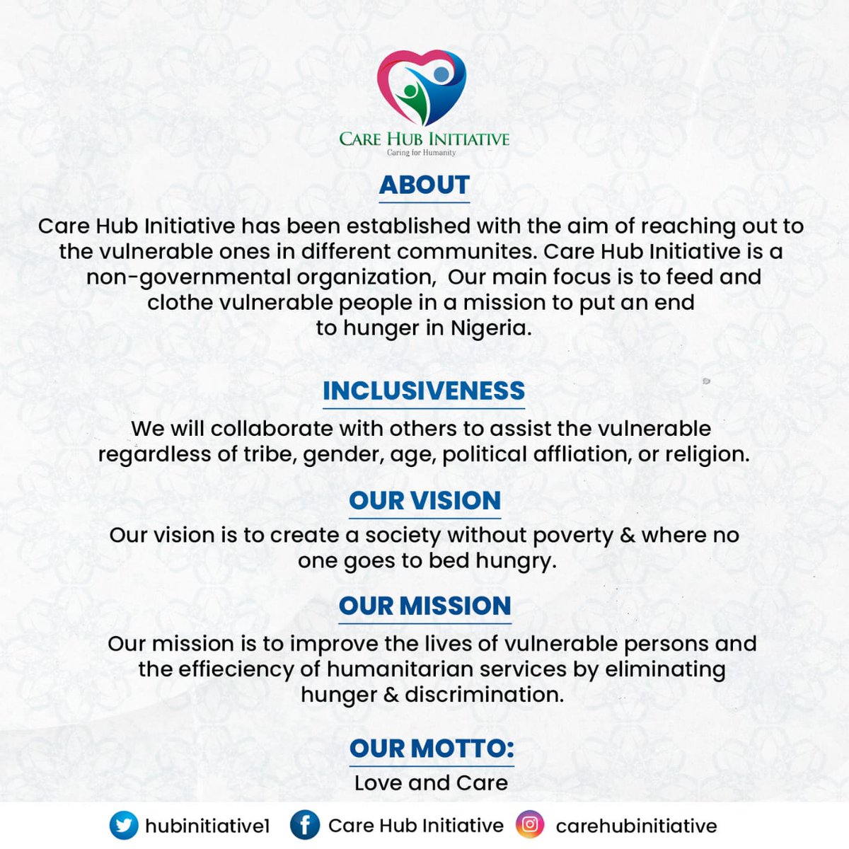 aishah_dada's tweet photo. Introducing @hubinitiative1
#carehubinitiative
#caringforhumanity
#charity
#saddaqah
#feeding
#Clothing
#Food https://t.co/Fh7u5tthZ4