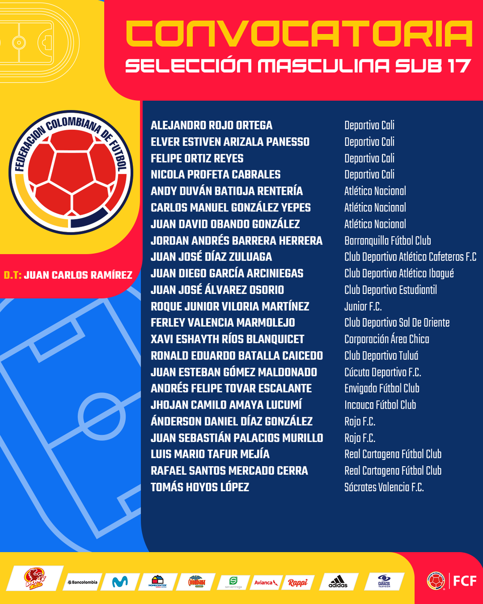 tiagoaristi's tweet photo. Convocatoria #SelecciónColombia Sub 17 Masculina para jugar dos partidos amistosos en Ecuador. Ocho jugadores de clubes antioqueños, aportan #Nacional, #EnvigadoFC, #CDEstudiantil, #SoldeOriente y #RojoFC. https://t.co/28dPRgHAu9