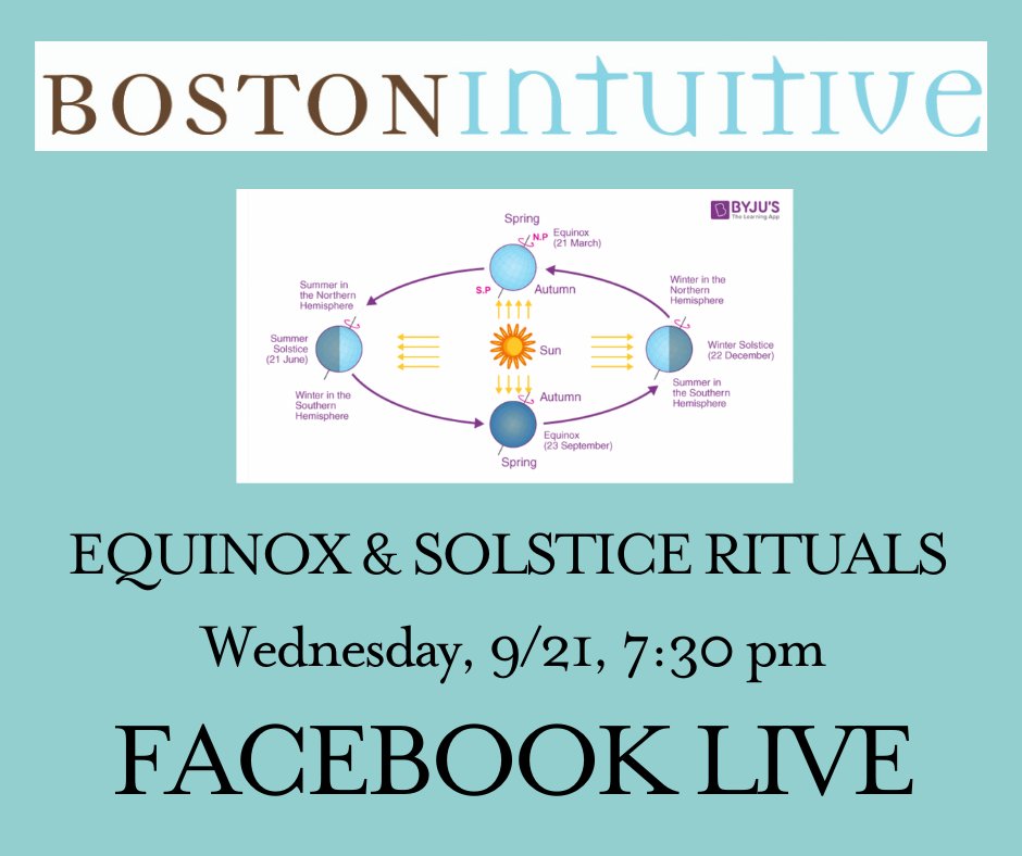IntuitiveBoston's tweet image. Resuming our Wednesday night programs with a hot topic - Equinox and Solstice Rituals.  We'll talk about why it's essential and how it can help you with your psychic work. Followed by mini-readings! See you next week!