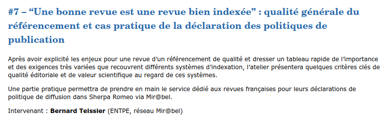 mirabel_revues's tweet photo. Aujourd'hui aux journées @Reseau_medici parmi les ateliers
"Une bonne revue est une revue bien indexée" qualité générale du référencement et cas pratique de la déclaration des politiques de publication #MirabelSherpa
#medici2022 @http2infodoc @JiscOpenRes 
https://t.co/ZVV0iD1lr7 https://t.co/mfokjD9HYV