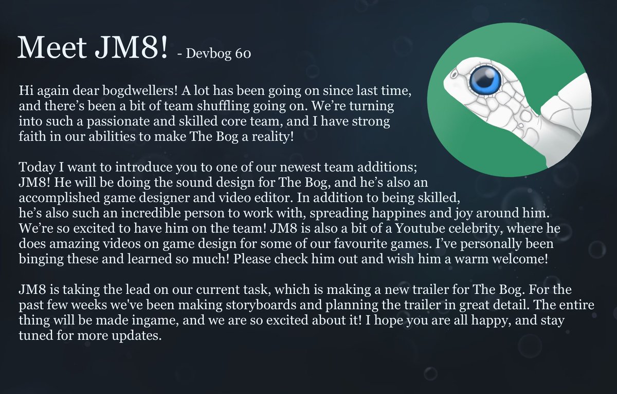 Devbog 60 - Meet JM8!

18.08.2022 - Written by Lykke
#gamedev #indiedev #GODOT 

youtube.com/watch?v=wRDSS0…