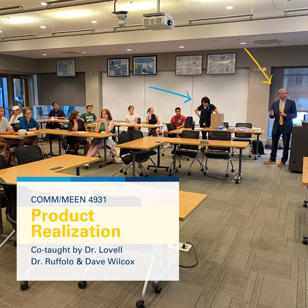 MUCollegeofComm's tweet photo. COMM/ MEEN 4931 is an interdisciplinary course taught by @PresLovell, @DaveWilcoxMU  and Dr. Carmel Ruffolo focusing on diverse aspects of the product realization process. @MUEngineering https://t.co/Vrpxv0uteR