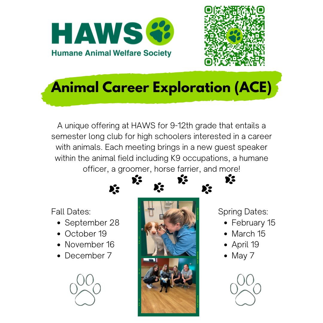 Is your high schooler interested in working with animals? Sign them up for our Animal Career Exploration (ACE) program! They'll learn about professions in animal care, hear from speakers and get hands-on experience with animals in a semester long program. bit.ly/3AFrrXc