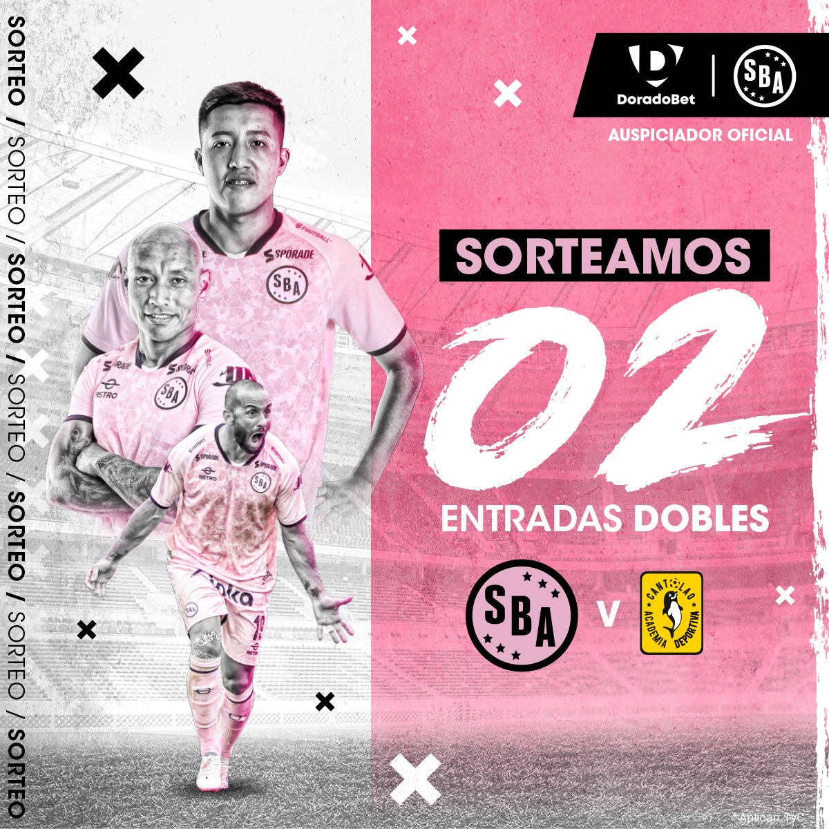 ¡𝗦𝗢𝗥𝗧𝗘𝗔𝗠𝗢𝗦 𝟮 𝗘𝗡𝗧𝗥𝗔𝗗𝗔𝗦 𝗗𝗢𝗕𝗟𝗘𝗦!💗🏟

1. Síguenos
2. Haz RT y etiqueta a la persona que te acompañaría.

🔒Cierre del sorteo: jueves 15/9 - 12 pm.

*Aplican TyC

#DoradoBet #VamosBoys #SportBoys