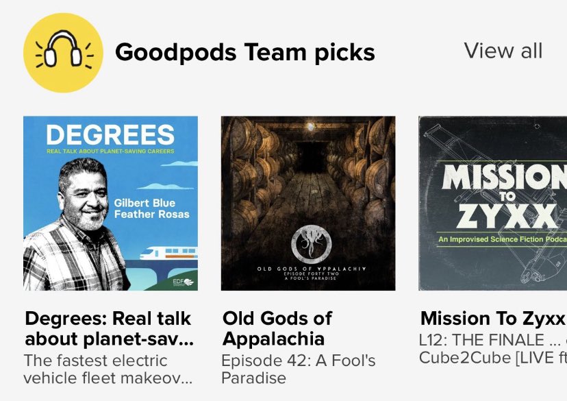 poddraland's tweet photo. Thank you to @GoodpodsHQ for featuring Degrees (from @EnvDefenseFund @EDFbiz @YeshSays) as a Goodpods team picks! 🥳 https://t.co/wJcADuosX3