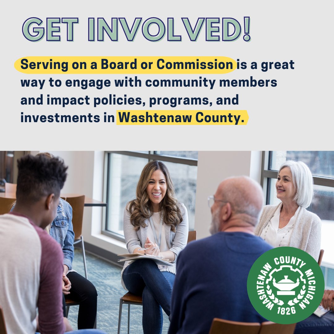WashtenawBOC's tweet photo. We are currently accepting applications to fill more than 75 positions on various Boards, Committees and Commissions. Applications are due on October 28th.

Learn more: https://t.co/U2waULaQnp https://t.co/gftc58UMJk