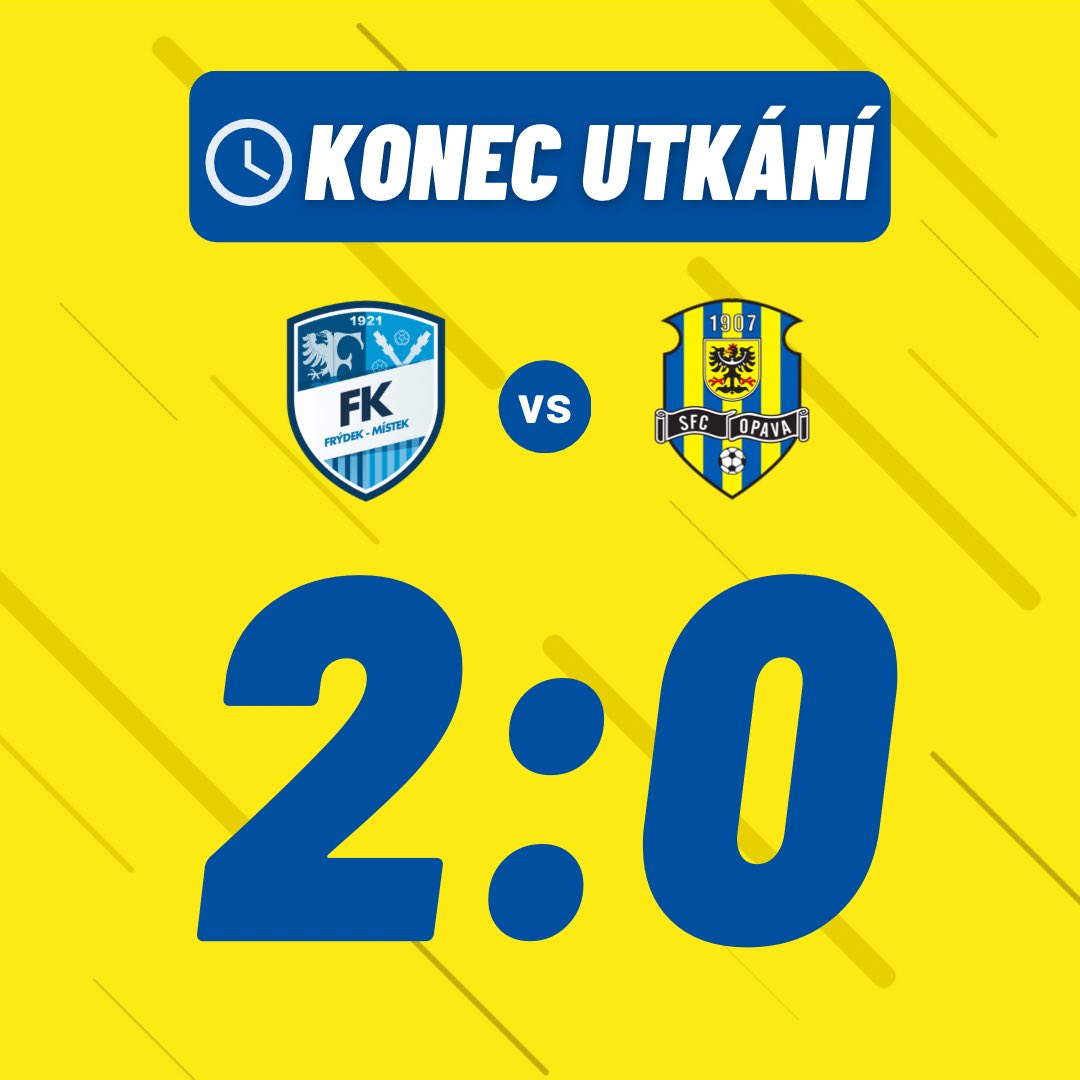 sfcopava's tweet photo. ⏱KONEC • Slezský s Frýdkem-Místkem prohrává 2️⃣:0️⃣. V @MOL_Cup tak končíme ve 2. kole.
#OpavoPojdme #FMOPA https://t.co/DTe8UN8zAz