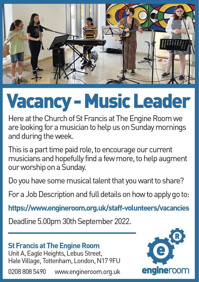 stf_engineroom's tweet photo. Are you looking for a paid role as a musician? This role could be for you. Go to https://t.co/ILivY1RPaG for full details. @churchofengland  @dioceseoflondon @bpedmonton https://t.co/hZLP1fJbWI