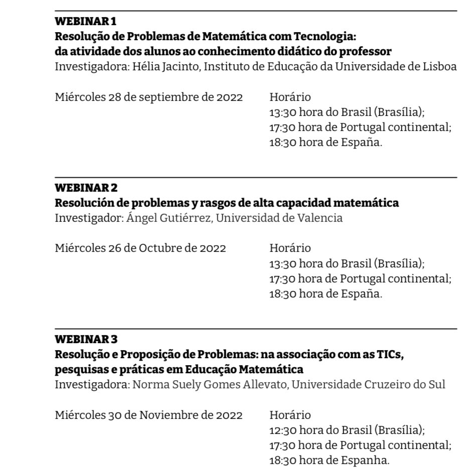 El 28 de septiembre comienza el ciclo:

Webinares atlánticos de investigación en educación matemática 2022

Organizado por la SEIEM 🇪🇸 y las sociedades de investigación en Educación Matemática de Portugal (SPIEM) 🇵🇹 y Brasil (SBEM) 🇧🇷.

🆗 seiem.es